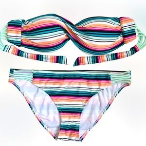 🆕 Hot Water Swim Stripped Multicolored Bandeau Bikini
